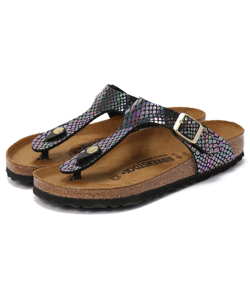 BIRKENSTOCK_ギゼ/シャイニースネーク ブラックマルチ ビルコフロー /サンダル レディース /