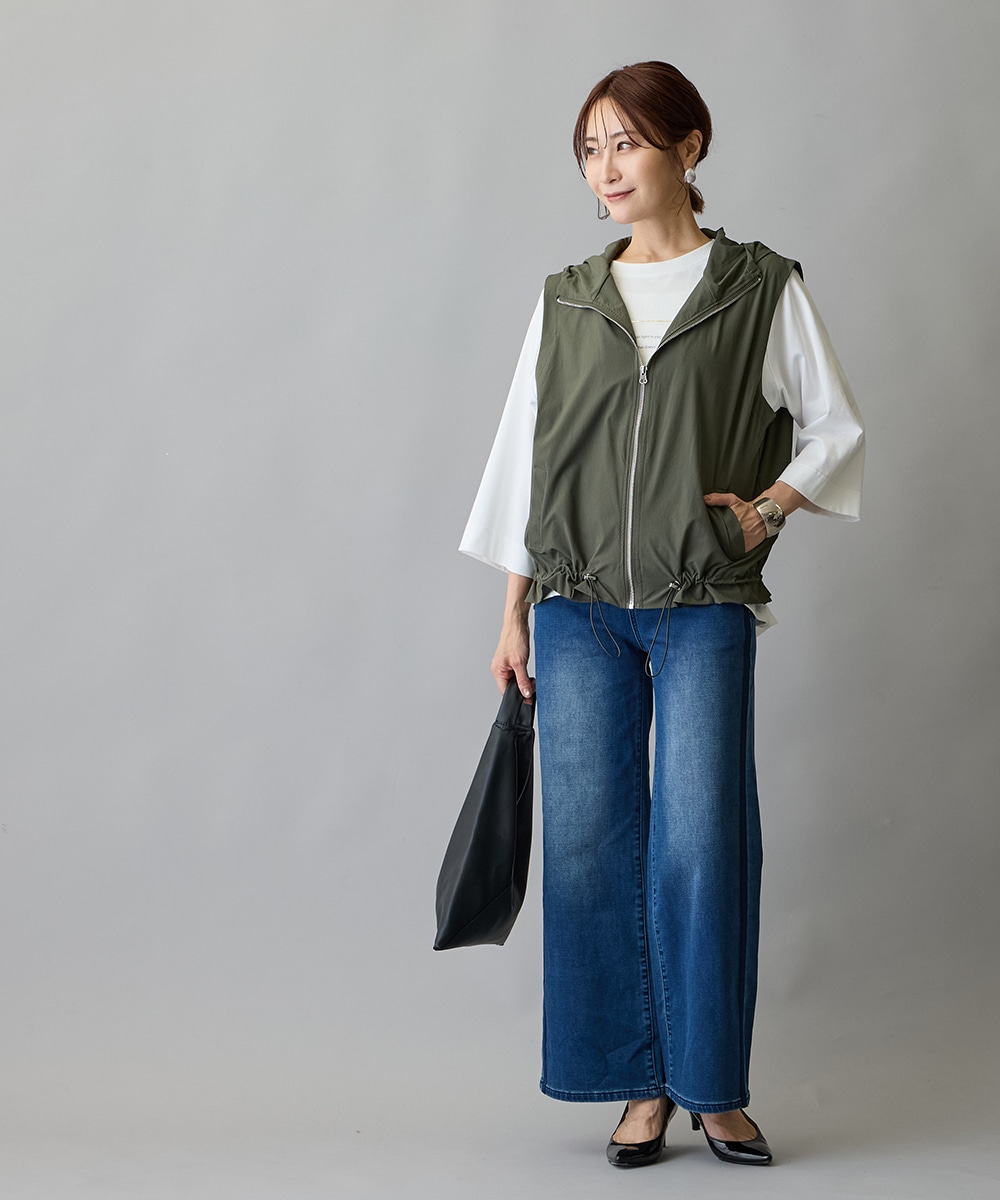 5位 ウエストゴムカット素材デニムパンツ