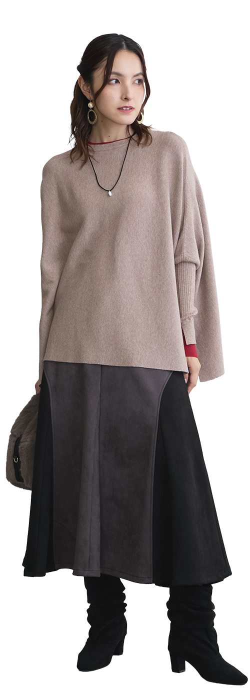チャコール フレアスカートコーデ LOOK 02