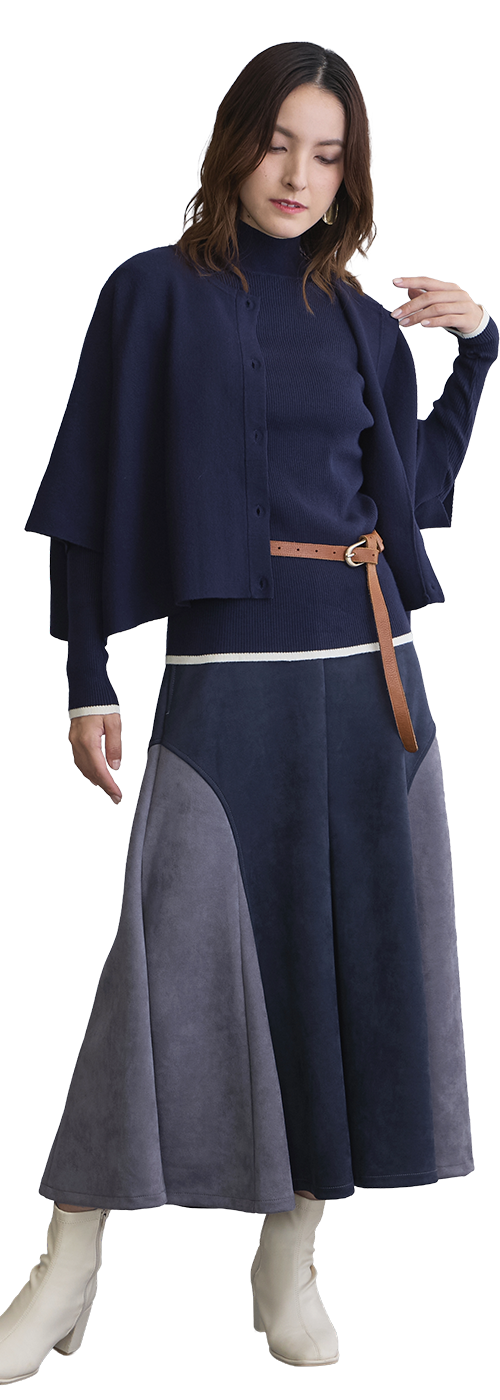ネイビー フレアスカートコーデ LOOK 01